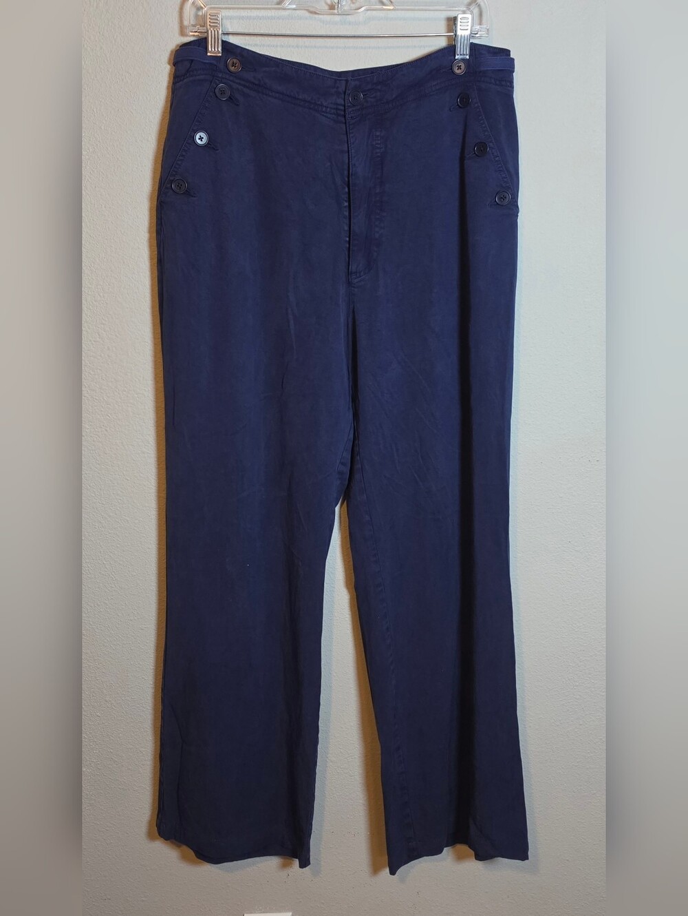 Sundance Navy Blue Wide Leg Pants Size 12 Viscose Lyocell Flowy Boho Trouser